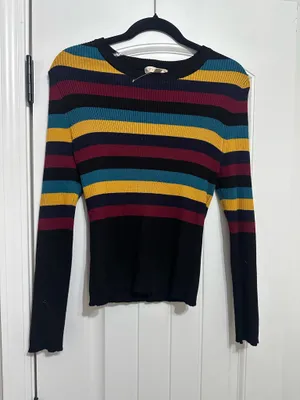 Red Teal Mustard Stripe Crop Sweater Multiple Size XL thumbnail 1