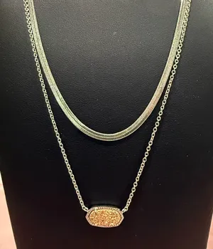 Kendra Scott | Two Toned Plated Layered Necklace with Gold Druzy Pendant thumbnail 1