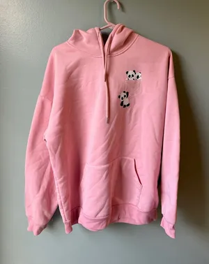 Cute Pink Panda Pocket Hoodie Oversized Cozy Kawaii Sweatshirt Size XL thumbnail 1