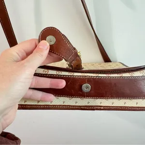 Vintage Pollini Italian Leather Logo Shoulder‎ Bag Satchel Cream/Brown thumbnail 9
