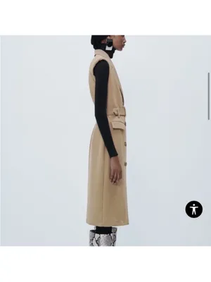 Zara Sleeveless Double-Breasted Belted Maxi Dress in Tan thumbnail 4