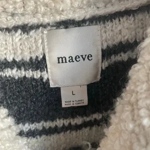 Maeve‎ Anthropologie Striped Polo Sweater Grey Cream Rhinestone Buttons sz L thumbnail 4