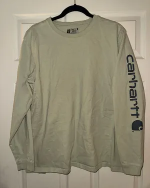 Carhartt Long-Sleeve Crewneck Tee in Light Sage with Sleeve Logo thumbnail 1