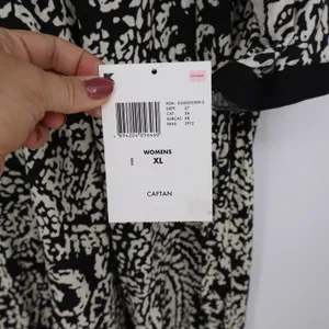 Jaclyn Smith Caftan Womens XL Black White Paisley V-Neck 3/4 Sleeve NEW thumbnail 4