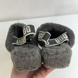 Ugg Sz 7 Oh Yeah Fluffy Double Strap Flat Slippers‎ Slides Sandals in Grey thumbnail 11