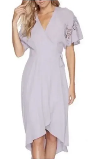 NWT Women's Size Small Astr the Label Lavender Flutter Sleeve Crochet Wrap Dress thumbnail 1