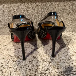 Christian Louboutin Suspenodo Glitter Flocked Patent PVC Sling 85 Pumps, size 38 thumbnail 4