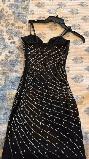 Black Fitted Dress Windsor Rhinestones Bodycon thumbnail 2