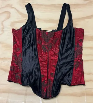 Y2K‎ Vintage Victoria’s Secret Lace Up Floral Corset Top Black Red Medium thumbnail 1