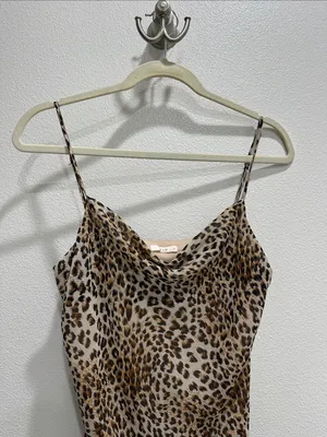 Le Lis Leopard-Print Slip Dress in Tan and Black thumbnail 2