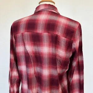 Shyanne Maroon Plaid Long Sleeve Rhinestone Embellished Open Back Button Down thumbnail 5