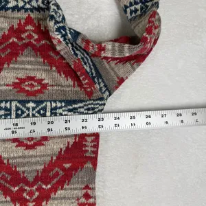 Denim & Supply Ralph Lauren Southwestern Aztec Cotton Knit Sweater Red Gray L thumbnail 4