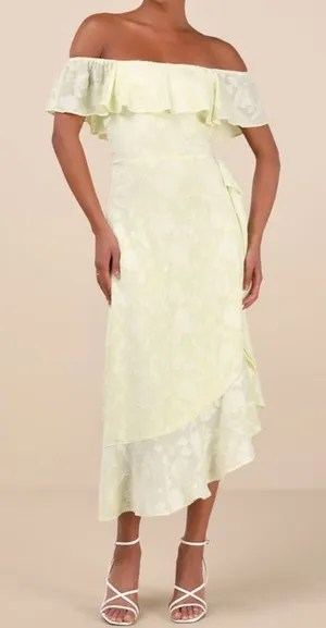 NEW Lulus Pretty Perfect Yellow Burnout Floral Off-the-Shoulder Midi Dress XXL thumbnail 1