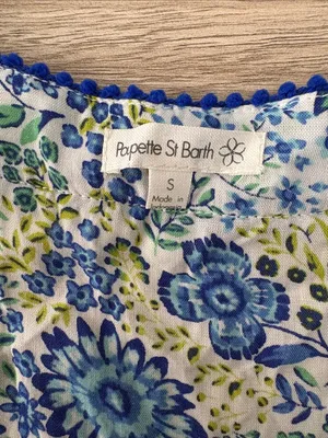 Poupette St Barth Short Sleeve Tiered Mini Dress Women Size Small Blue Green thumbnail 6