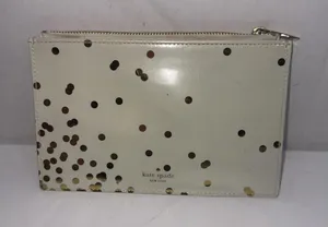 Kate Spade Pencil Pouch Polka Dot Cosmetic‎ Case Travel Designer Cream Gold thumbnail 1