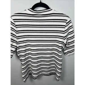 Maeve‎ Anthropologie Medium Womens Top Stretch Black White Short Sleeve Striped thumbnail 8