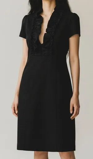 J. Crew Madeline Ruffle Collar Wool Short Sleeve Dress Pockets Side Zip 2 Black thumbnail 1