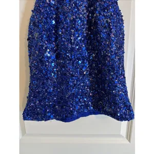 Vintage Laurence Kazar Blue Silk Hand Sequined‎ Halter Top Sz Small 90's Retro thumbnail 4