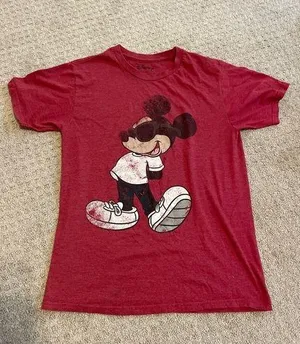 Disney Red Vintage Style Cool Guy Mickey Mouse Short Sleeve Shirt thumbnail 1