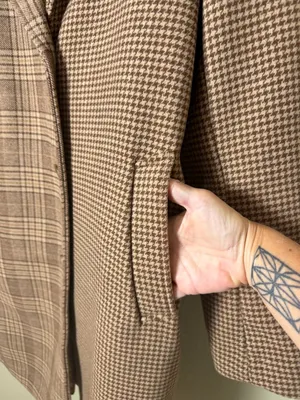 Abercrombie & Fitch The A&F Dad Coat Mixed Plaid Jacket Camel Tan Size Medium thumbnail 8