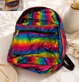 Jennifer K Holographic Rainbow fashion Metallic kids Backpack cute thumbnail 1
