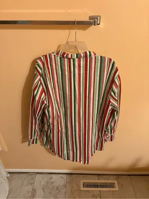 Printfresh Green, Red, Pink, & White Striped Long Sleeve Pajama Shirt thumbnail 4