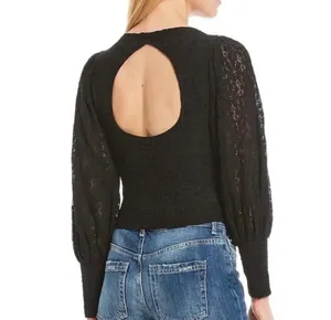 Free People Tea Time Top Black Lace Open Back Long Sleeves Sz S thumbnail 6