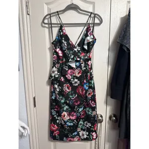Black Halo Leni Floral‎ Ruffle Sheath Dress Midi Coquette Garden Party Wedding thumbnail 2