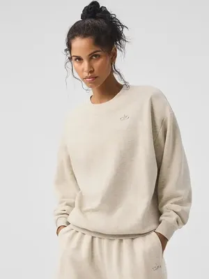 ALO Yoga Female Accolade Crew Neck Pullover Cozy Sweatshirt Oatmeal Heather XL thumbnail 3