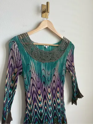 Vintage Nicola 90s Y2K Plisse Sheer Abstract Geometric Top Medium thumbnail 5