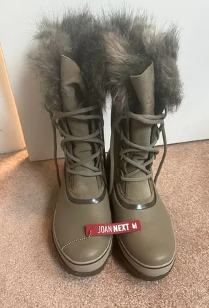 Sorel Joan Next Olive Green Faux-Fur Lace-Up Winter Boots thumbnail 1