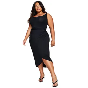 And Now This Womens Plus Sleeveless Knit Wrap Midi Dress MMD020822P Black 2X thumbnail 6