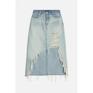 7 For All Mankind‎ Distressed Asymmetrical Denim Maxi Skirt Size 27 thumbnail 6