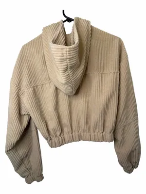 Altar'd State Cropped Corduroy Hooded Jacket Zipper Front Light Tan thumbnail 2