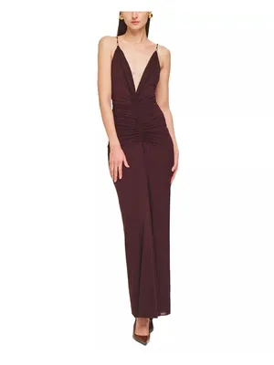 Ronny Kobo Anya V-Neck Column Jersey Maxi Dress in Chocolate Brown XSmall Womens thumbnail 12