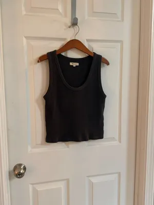 Madewell Waffle Knit Scoop Neck Crop Tank Dark Grey Medium thumbnail 3