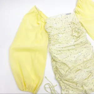 That’sSoFetch Lorde Ruched Puff Sleeve Mini Dress: Yellow Ditsy Floral thumbnail 10