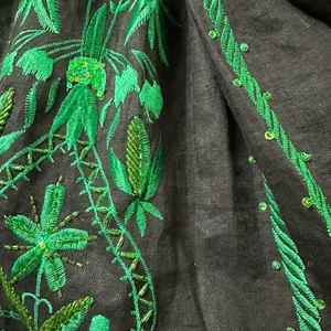 Vintage Sue Wong Linen Midi Dress Beaded Embroidery Summer Party Vacation thumbnail 7