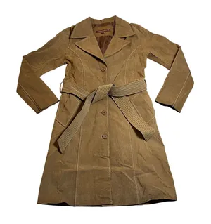 Vintage Jennyfer J 100% Leather Suede Trench Coat Size S Hippie Y2K 70s 80s Boho thumbnail 1