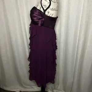 Women's Size 6 Xscape by Joanna Chen Strapless Satin Chiffon Dress in Eggplant thumbnail 3