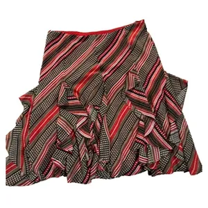 Lauren‎ Ralph Lauren Women's Patterned Ruffled Georgette Skirt sz M red brown thumbnail 3