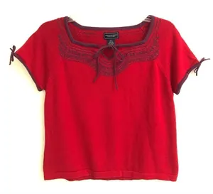 ‎American Eagle deadstock red cropped embroidered short sleeve sweater L thumbnail 1