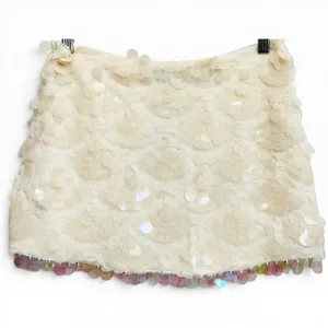 En Saison Emryn Mini Skirt Ecru Sequin Iridescent Paillette Fringe‎ NWT Size S thumbnail 1