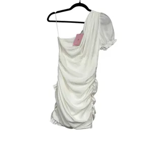 Hello Molly Not Fair On Me White One Shoulder Mini Dress Womens 6 Ruched Ruffled thumbnail 2