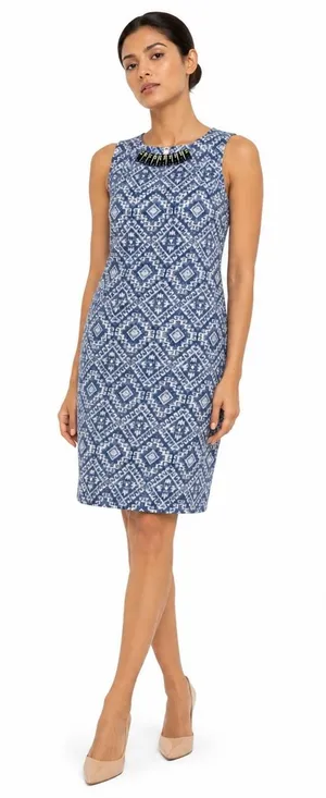 Etcetera Blue Geometric Sheath Dress Size 4 Work‎ Office Business Casual Career thumbnail 1