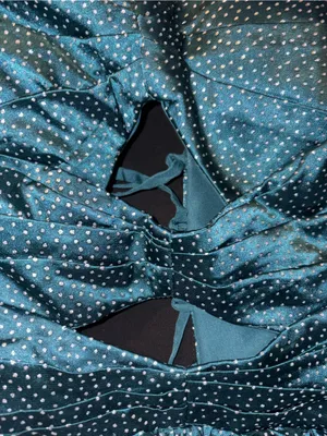 Amazon Strapless Teal Satin Polka Dot Cut Out Ruffle Dress thumbnail 8