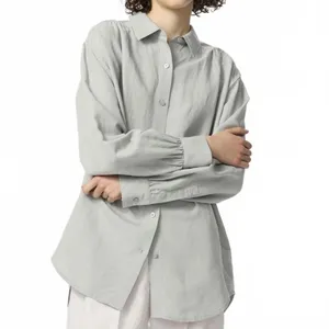 Uniqlo Linen Blend Oversized Shirt Button Up Off White NWT XS thumbnail 3