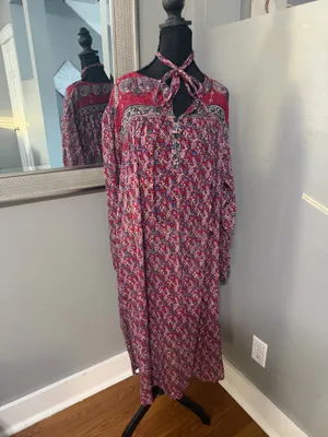VTG Desiree Boho Whimsical Festival Metallic Floral Lightweight Sheer Maxi Dress medium 40. thumbnail 8