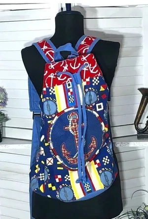 Sun N Sand Beach Cotton Anchor Backpack Red Blue thumbnail 1