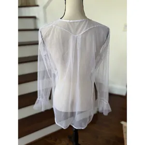 Vintage 90s White Mesh Tie Front Cardigan Embroidered Sequin Floral Whimsygoth thumbnail 4